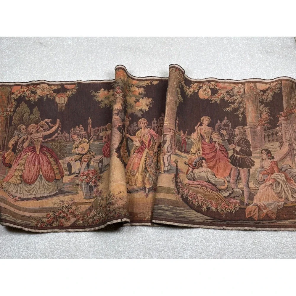 Vintage Belgium Woven Tapestry Runner Courting Venetian Party Scene 57x19.75